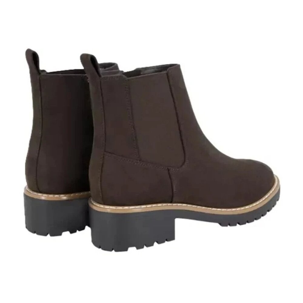 Kensie 9 Kayla B Chelsea Boots Faux Suede Zipper Ankle Bootie Chunky Shoe Brown